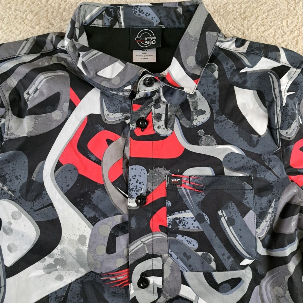 Chef 360 Unisex Chefs Shirt  Size Large Short Sleeve Black Colorful New With Tag